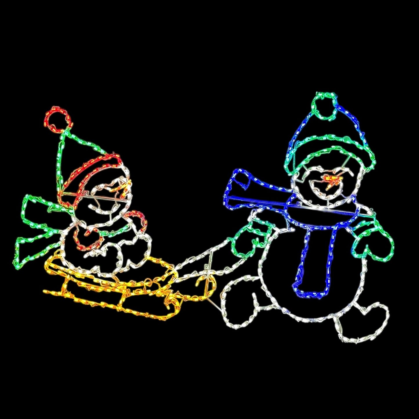 Snowmen Siblings Pulling Sleigh LED Display