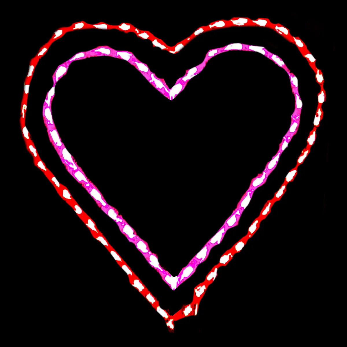 Animated beating heart LED light display with red outer and pink inner heart outlines, Valentine's Day outdoor decoration