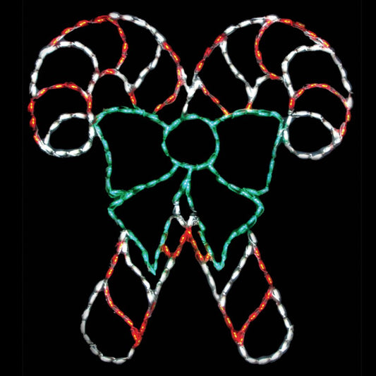 Double Candy Canes with Green Bow LED Display (47")