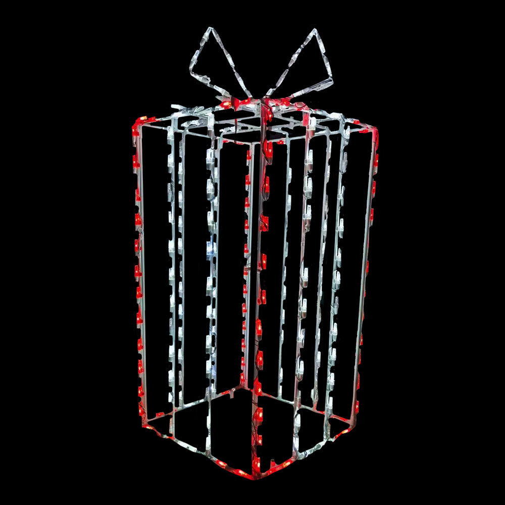 Tall 3D Gift Box LED Display - Red/White