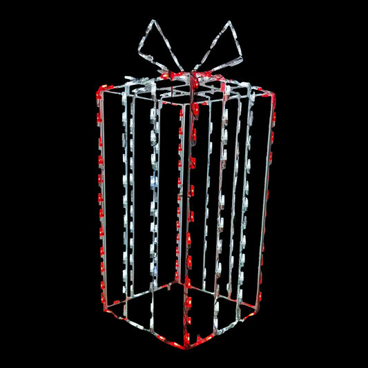 Tall 3D Gift Box LED Display - Red/White