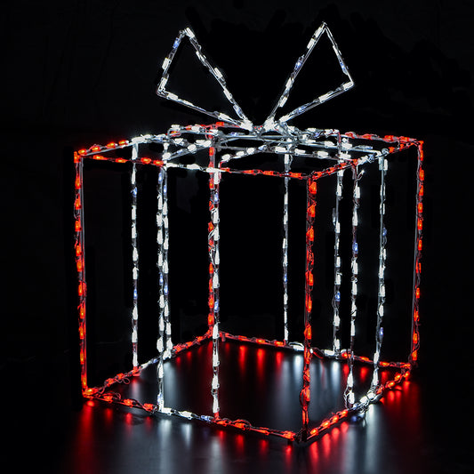 Large 3D Gift Box LED Display - Red/White