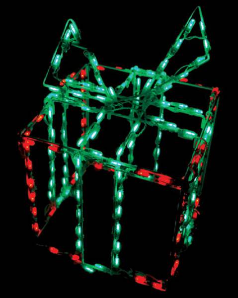 Gift Box 3D LED Display - Red Box Green Bow (32")