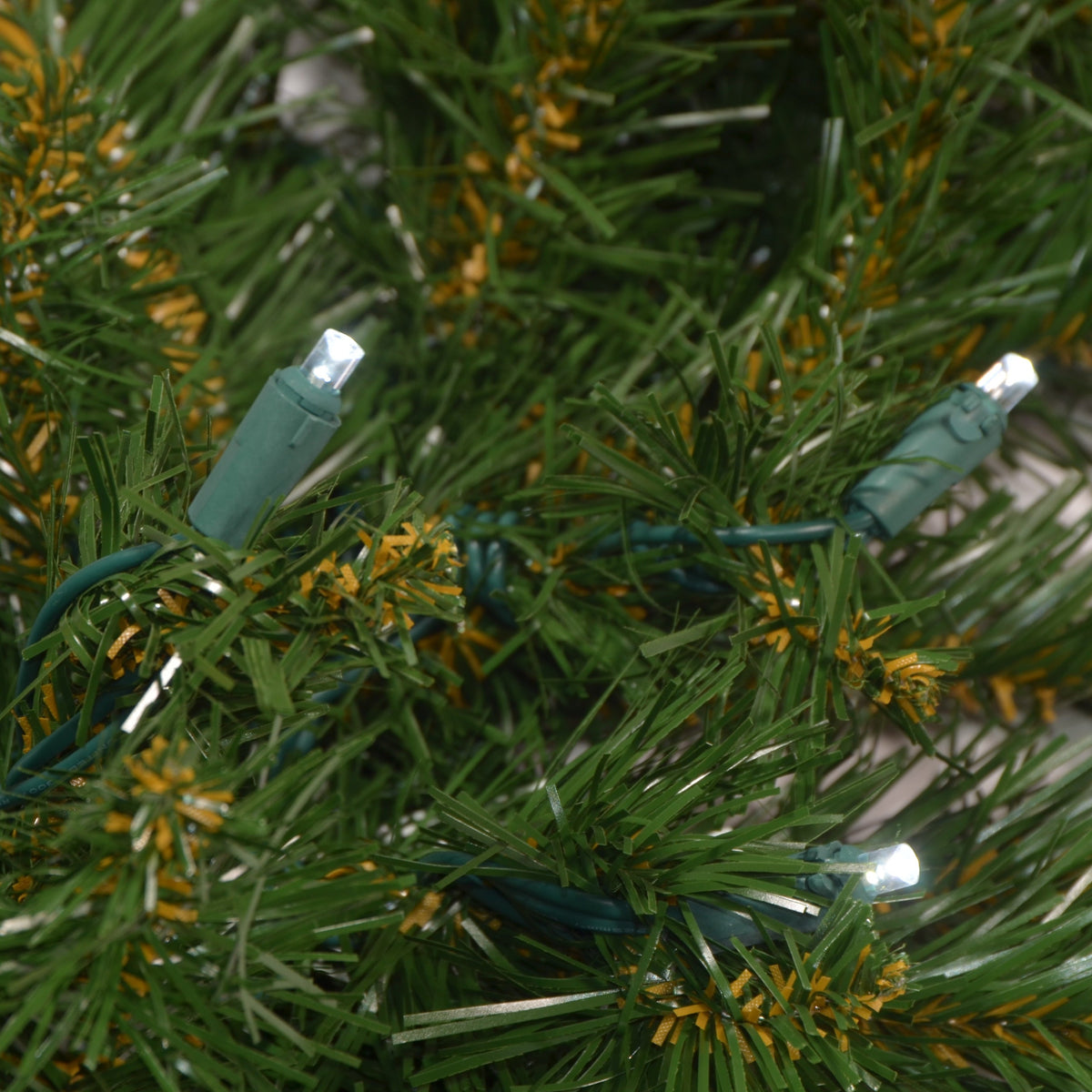 36" Sierra Fir Wreath with LED Concave Lights - greenery texture with lights, close-up 6