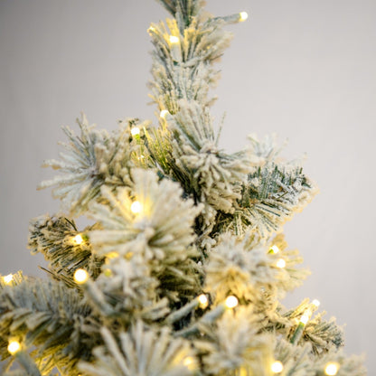 4' Flocked Pencil Aspen Tree - flocked foliage and lights close-up 6