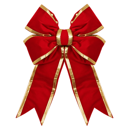 24" Bow Red Velvet Gold Trim 4-Loop