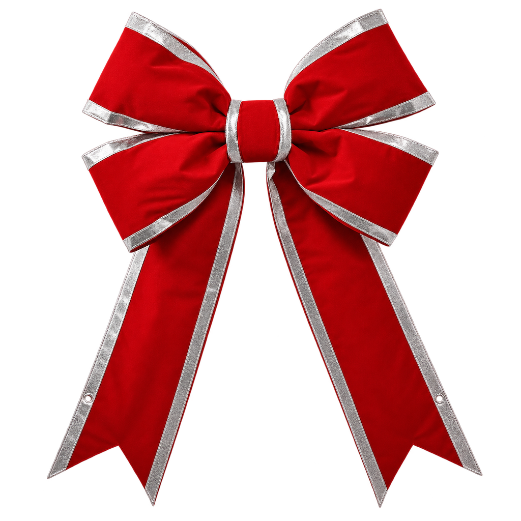 24" Bow Red Velvet Silver Trim 4-Loop