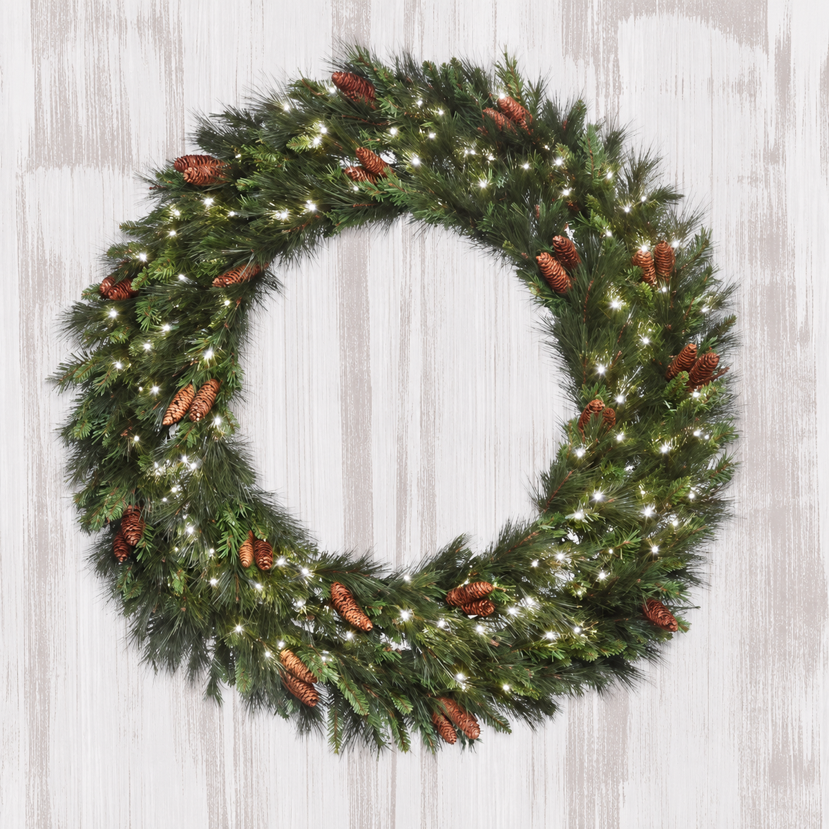 60" Mixed Noble Wreath with LED Concave Lights - White