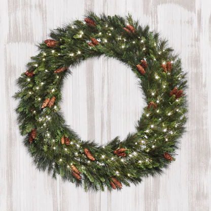 60" Mixed Noble Wreath with LED Concave Lights - White