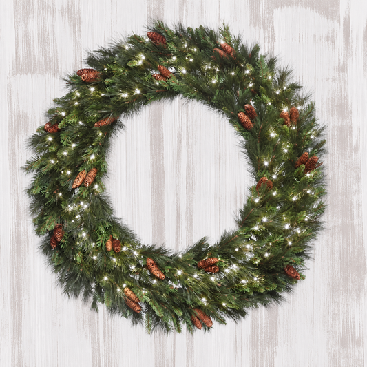 60" Mixed Noble Wreath with LED Concave Lights - White