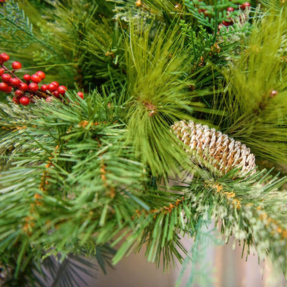 60" Commercial White Pine Container Filler Non-Lit - close-up with pinecone and berries