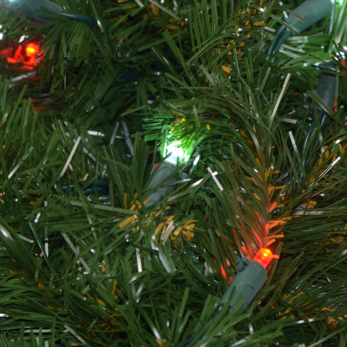 60" Sierra Fir Wreath with LED Concave Lights - greenery texture with lights, close-up 7
