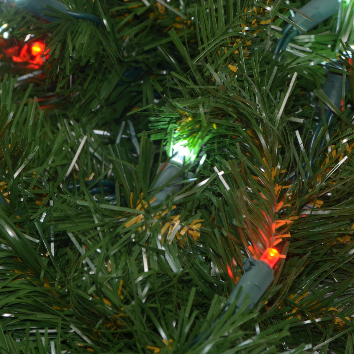72" Sierra Fir Wreath with LED Concave Lights - greenery texture with lights, close-up 7
