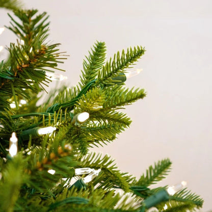 7.5' Flocked Norway Spruced Tree with LED White Lights - needle and white lights close-up 2