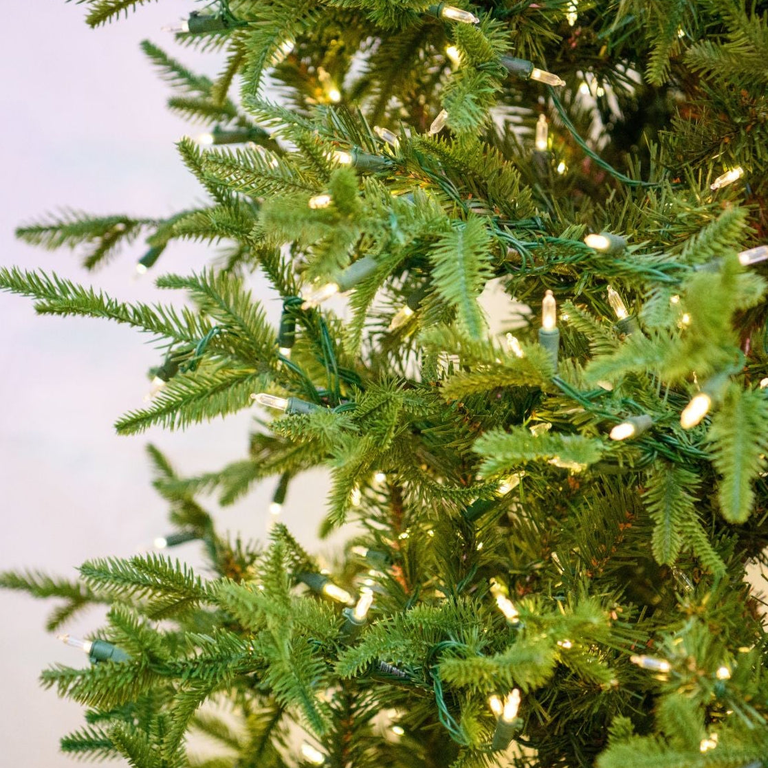 9.5' Norway Spruced Tree with LED White Warm Lights - needle and lights close-up 2