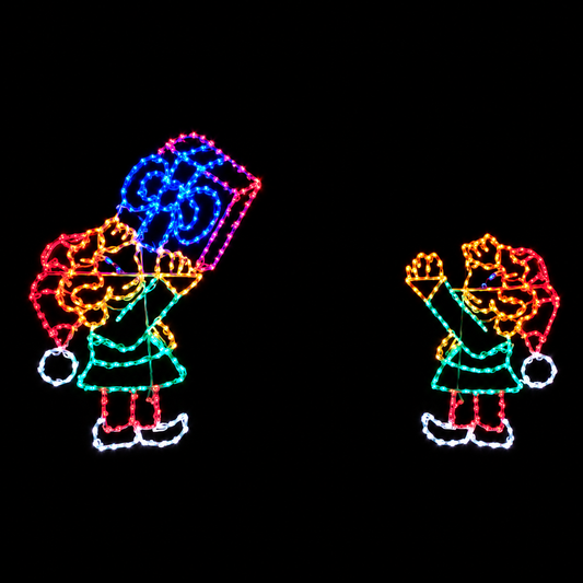 Elves Tossing Gift Animated LED Display