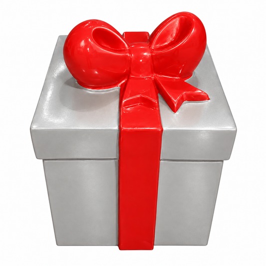 Fiberglass Giftbox Silver Box, Red Bow - 18"x18"x22"