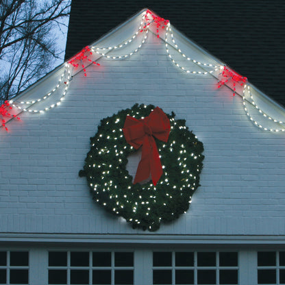Bow with Garland LED Linkable - Red/White