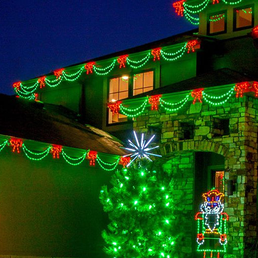 Bow with Garland LED Linkable - Red/Green