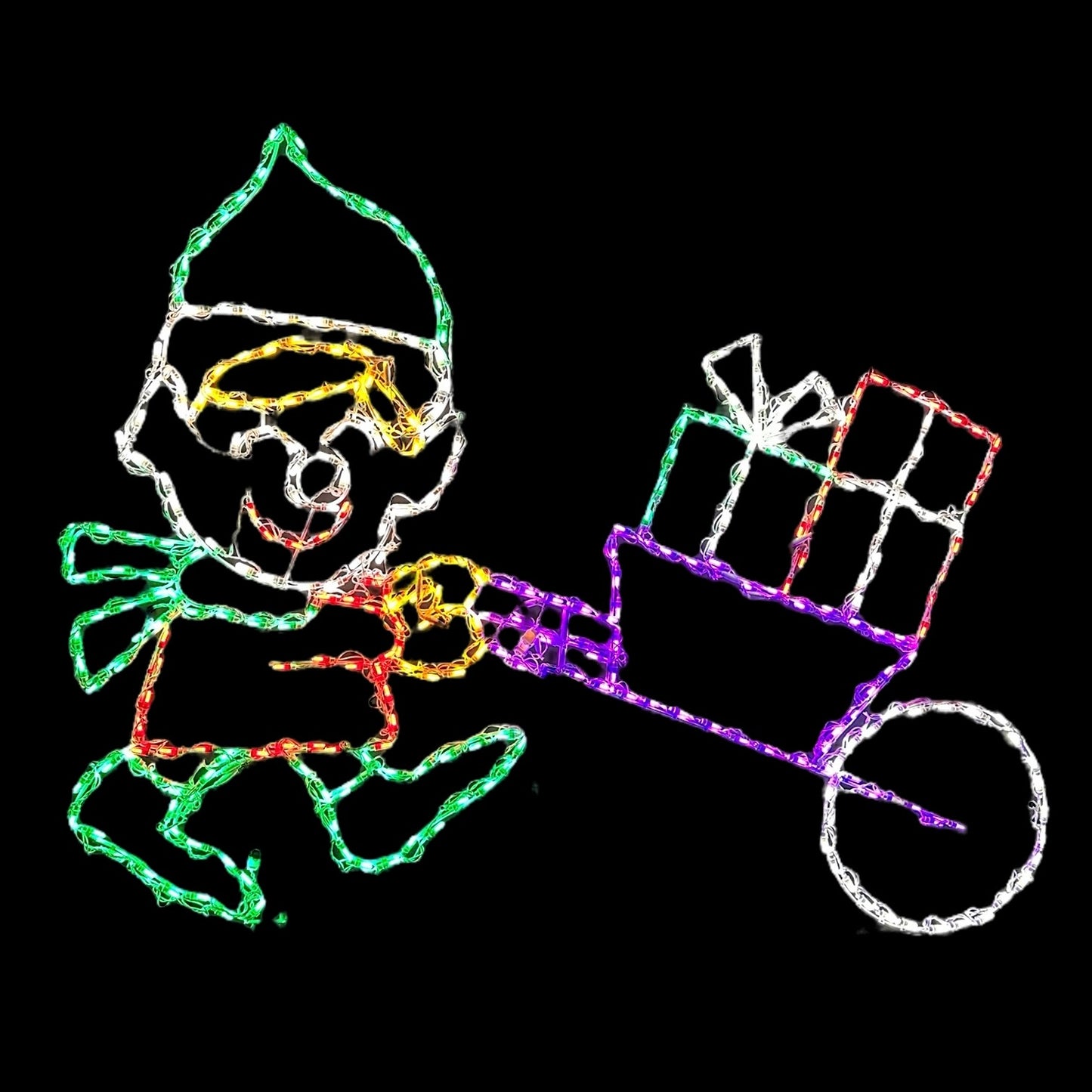 Boy Elf carrying presents in Wheelbarrow LED Display