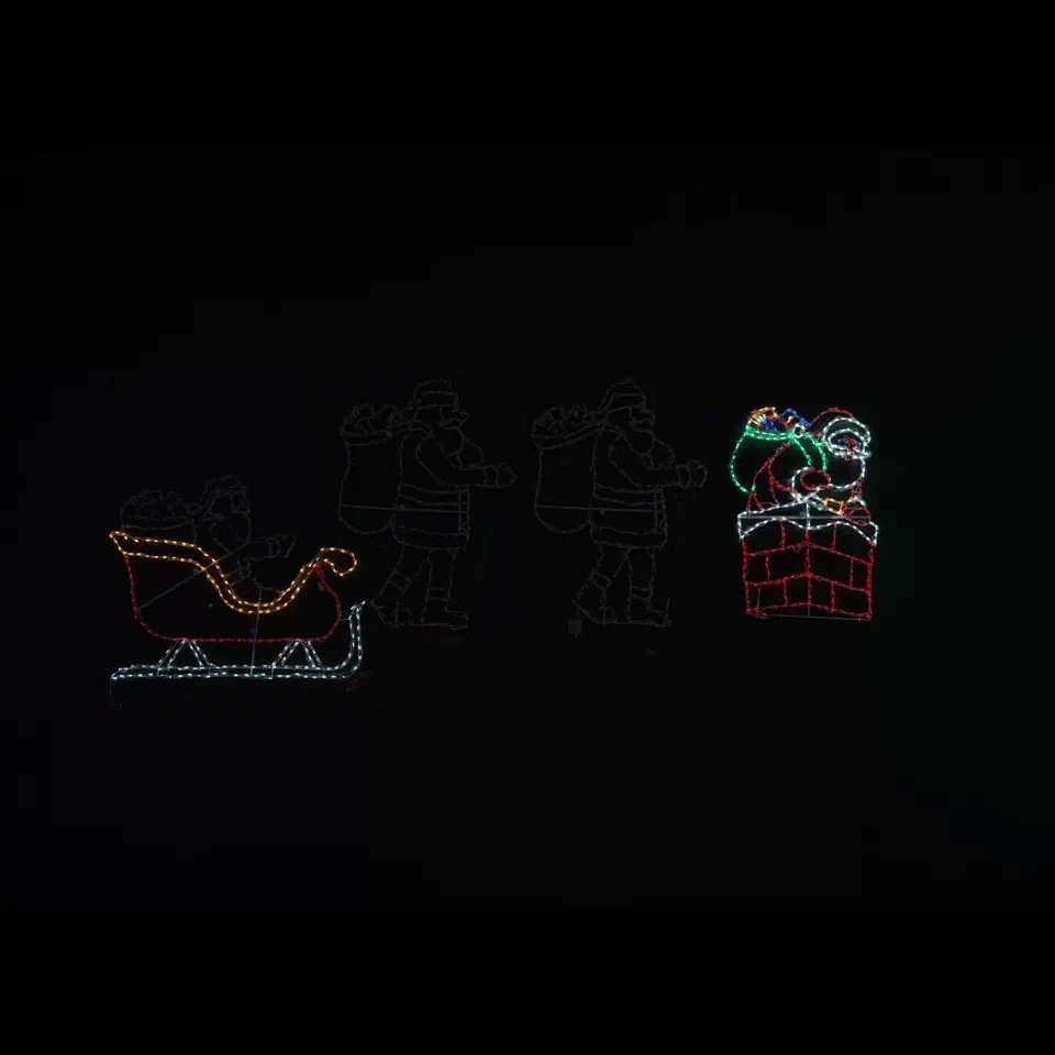 Santa Running Sleigh to Chimney Animated LED Display