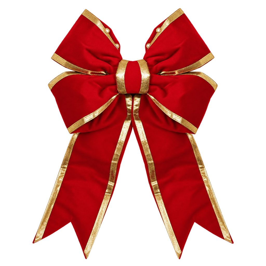36" Bow Red Velvet Gold Trim 4-Loop