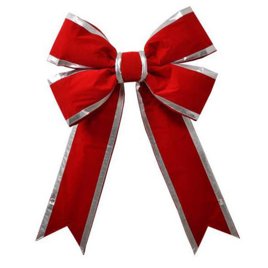 24" Bow Red Velvet Silver Trim 4-Loop