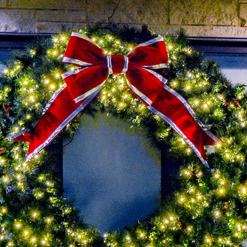 24" Bow Red Velvet Silver Trim 4-Loop
