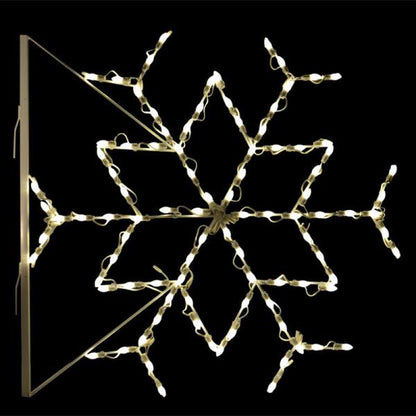 A pole mount snowflake decoration with no bulbs, featuring a metallic frame structure designed to hold Christmas lights.