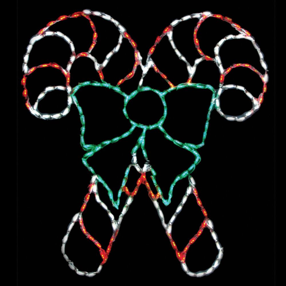 Double Candy Canes with Green Bow LED Display (47")