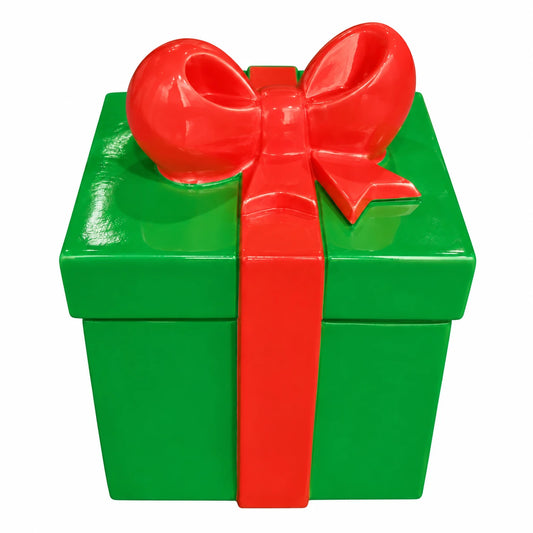 Fiberglass Giftbox Green Box, Red Bow - 18"x18"x22"