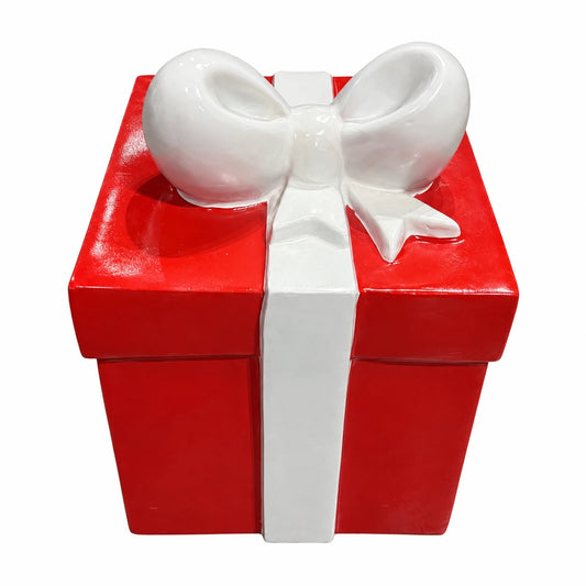 Fiberglass Giftbox Red Box, White Bow - 18"x18"x22"