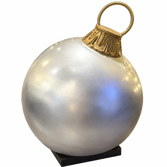 24" Fiberglass Ornament - Silver with Gold Cap