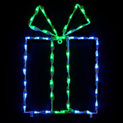 Gift Box LED Display - Blue Box/Green Bow (25")