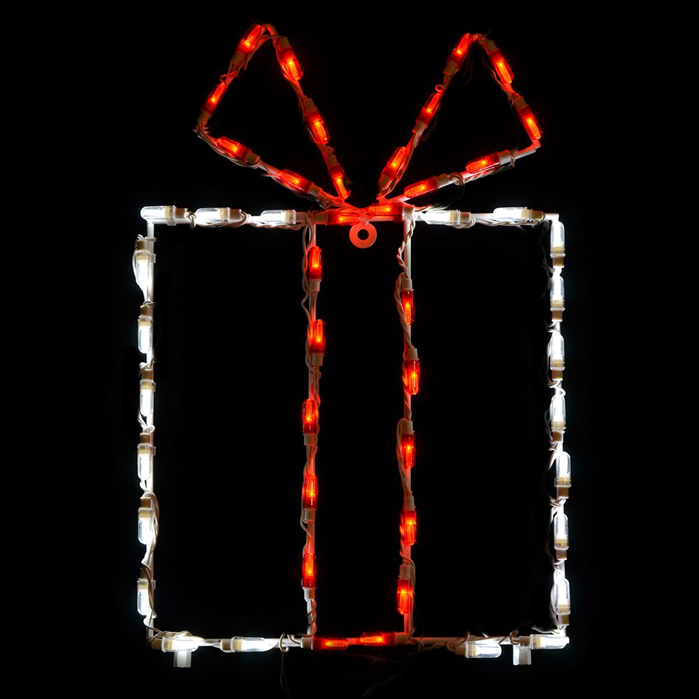 Gift Box LED Display - White Box/Red Bow (25")