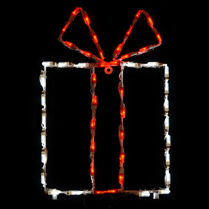 Gift Box LED Display - White Box/Red Bow (25")