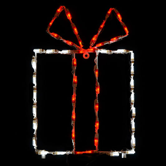 Gift Box LED Display - White Box/Red Bow (25")