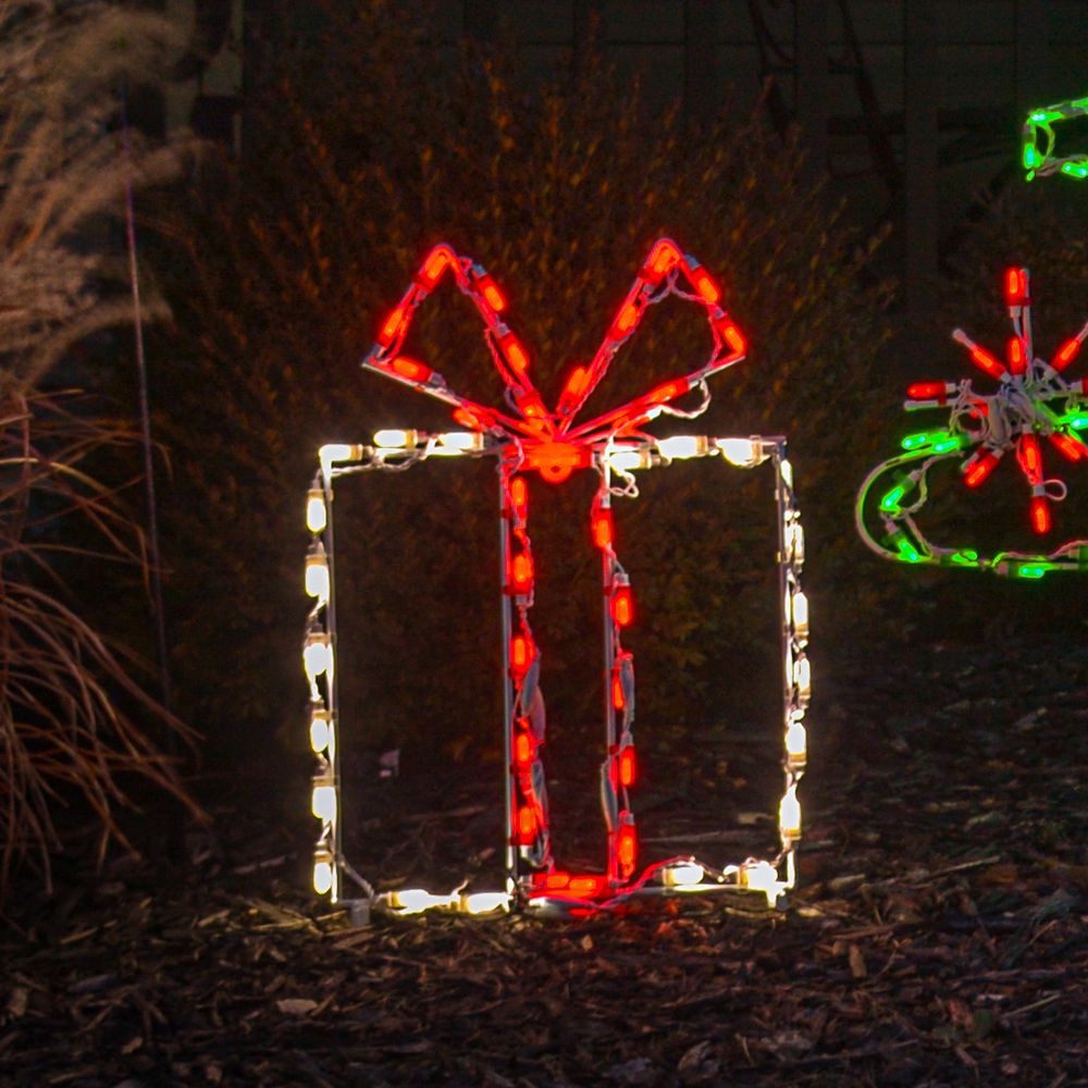 Gift Box LED Display - White Box/Red Bow (25")