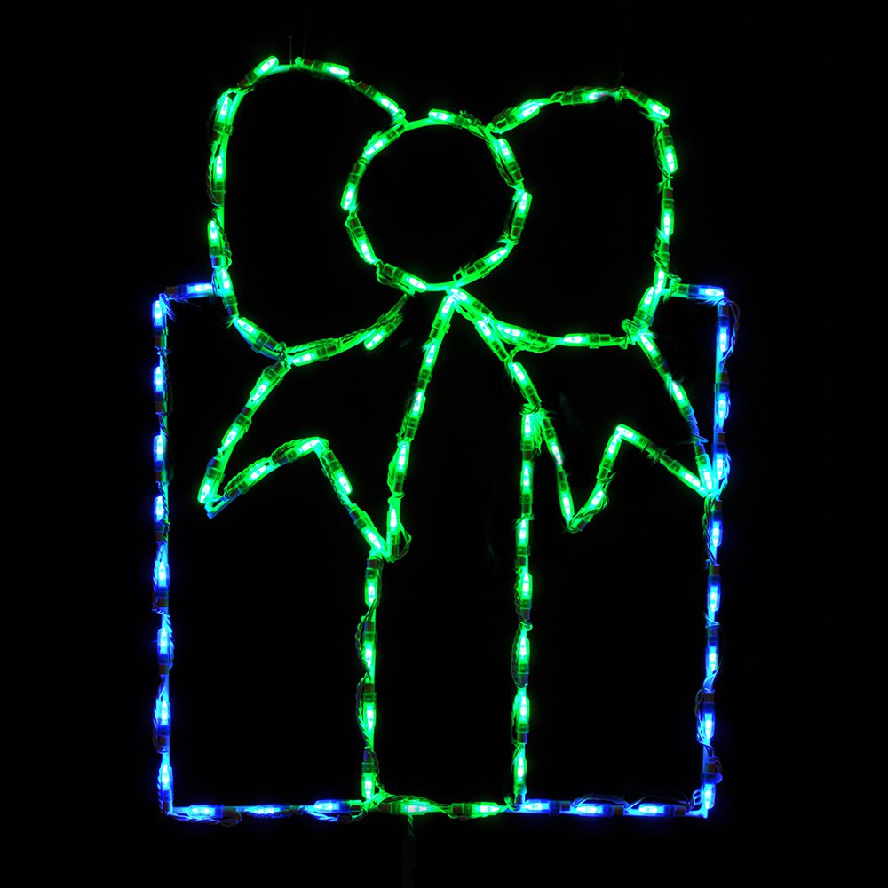 Gift Box LED Display - Blue with Green Bow