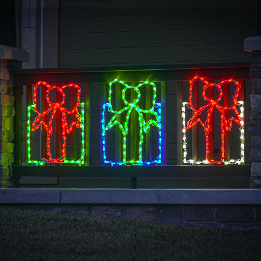 Gift Box LED Display - Blue with Green Bow