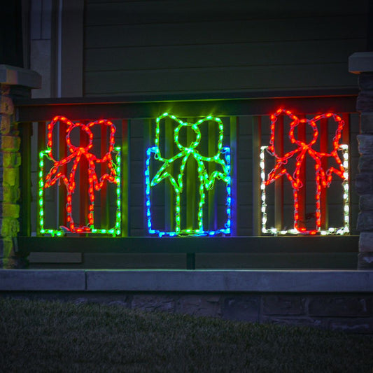 Gift Box LED Display - Blue with Green Bow