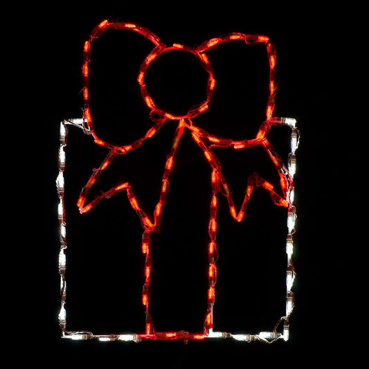 Gift Box LED Display - White with Red Bow