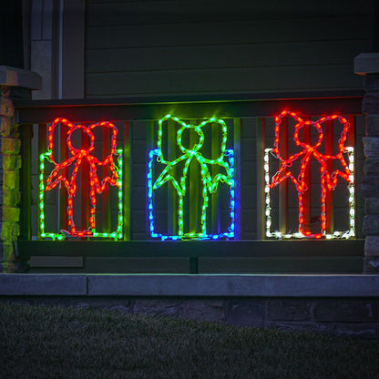 Gift Box LED Display - White with Red Bow