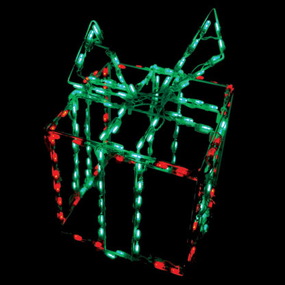 Gift Box 3D LED Display - Red Box Green Bow (32")