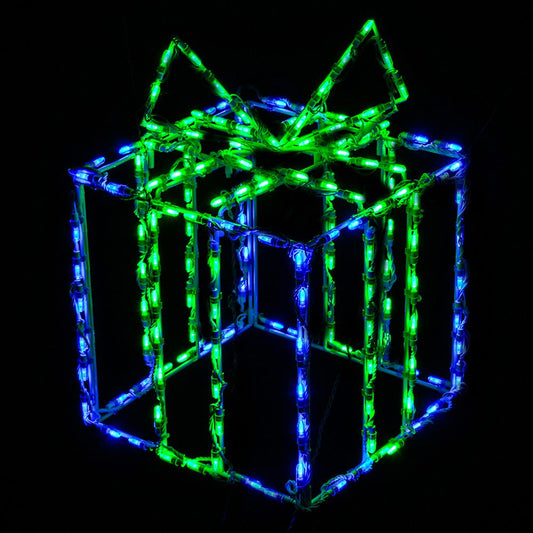 3D Gift Box LED Display - Blue Box Green Bow