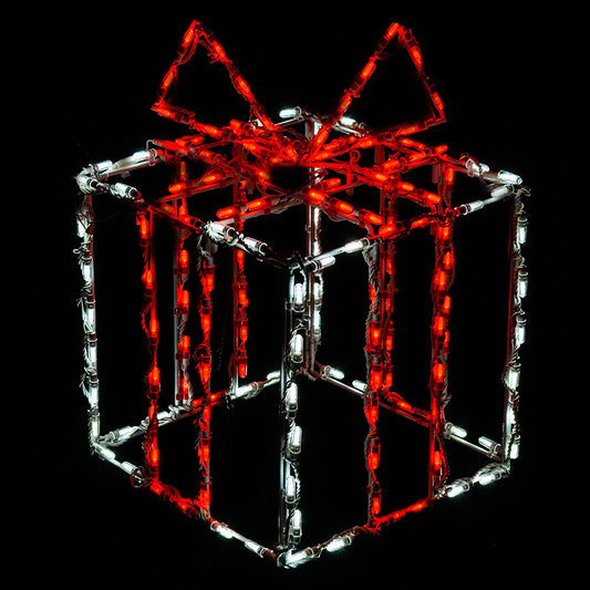 3D Gift Box LED Display - White Box Red Bow