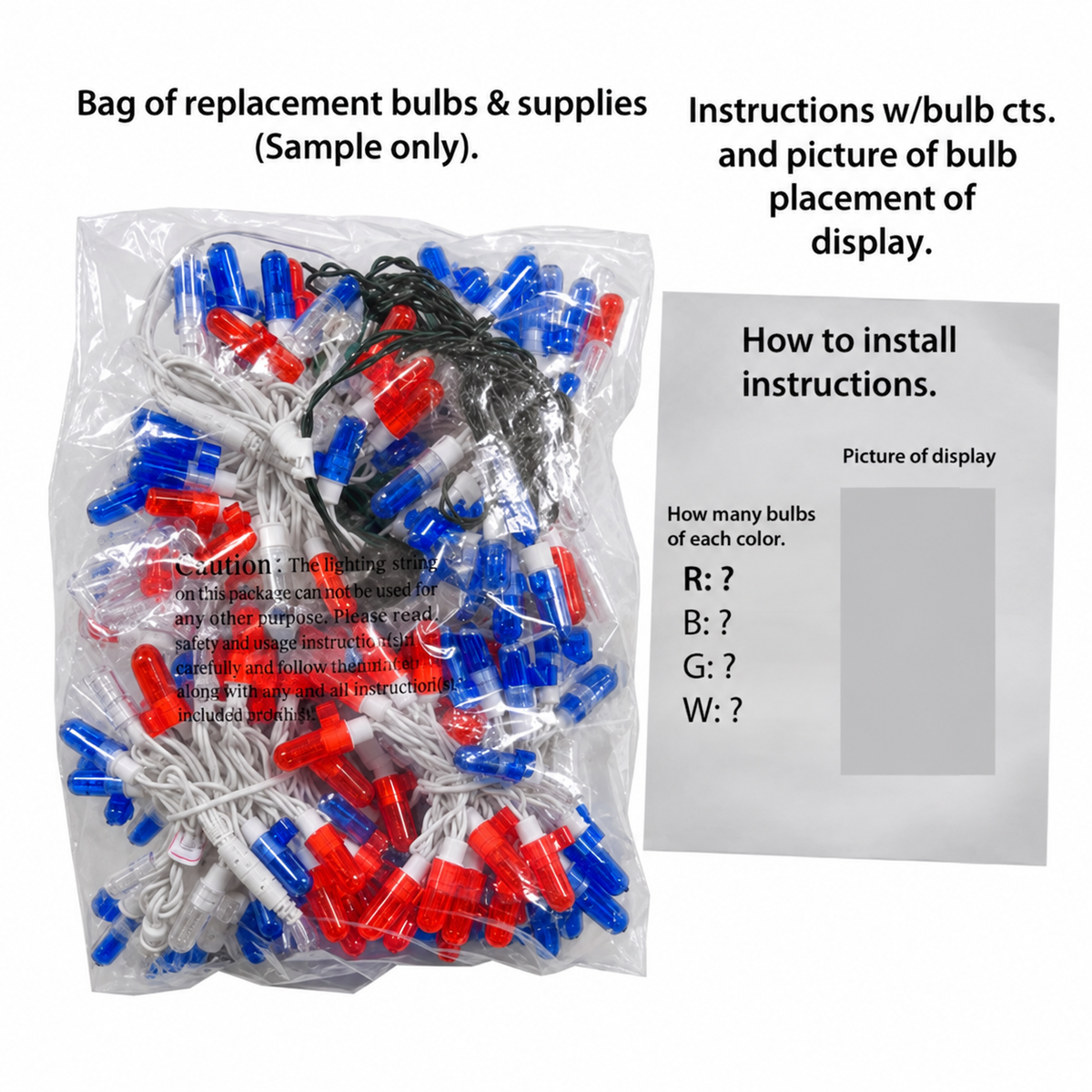 LED American Flag Replacement Strand - bag of replacement bulbs and instructions (sample)