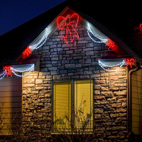 LED Bow with Garland (Red/White)