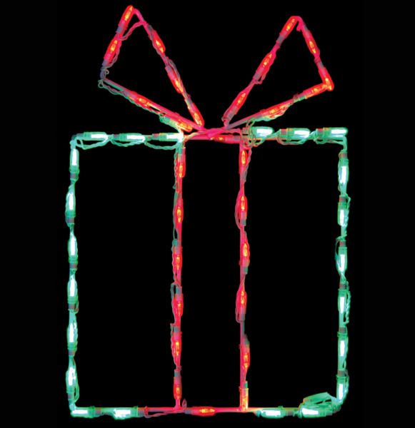 Gift Box LED Display - Green Box/Red Bow (25")