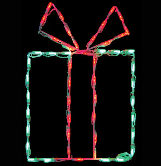 Gift Box LED Display - Green Box/Red Bow (25")